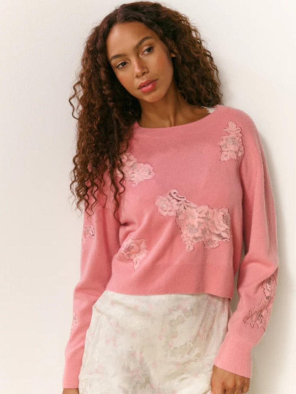 NWT LoveShackFancy Lazuli Cashmere & Lace Sweater